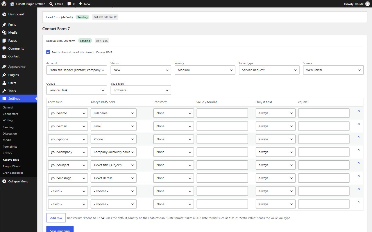 Forms tab: one card per form with the ticket settings and field mapping