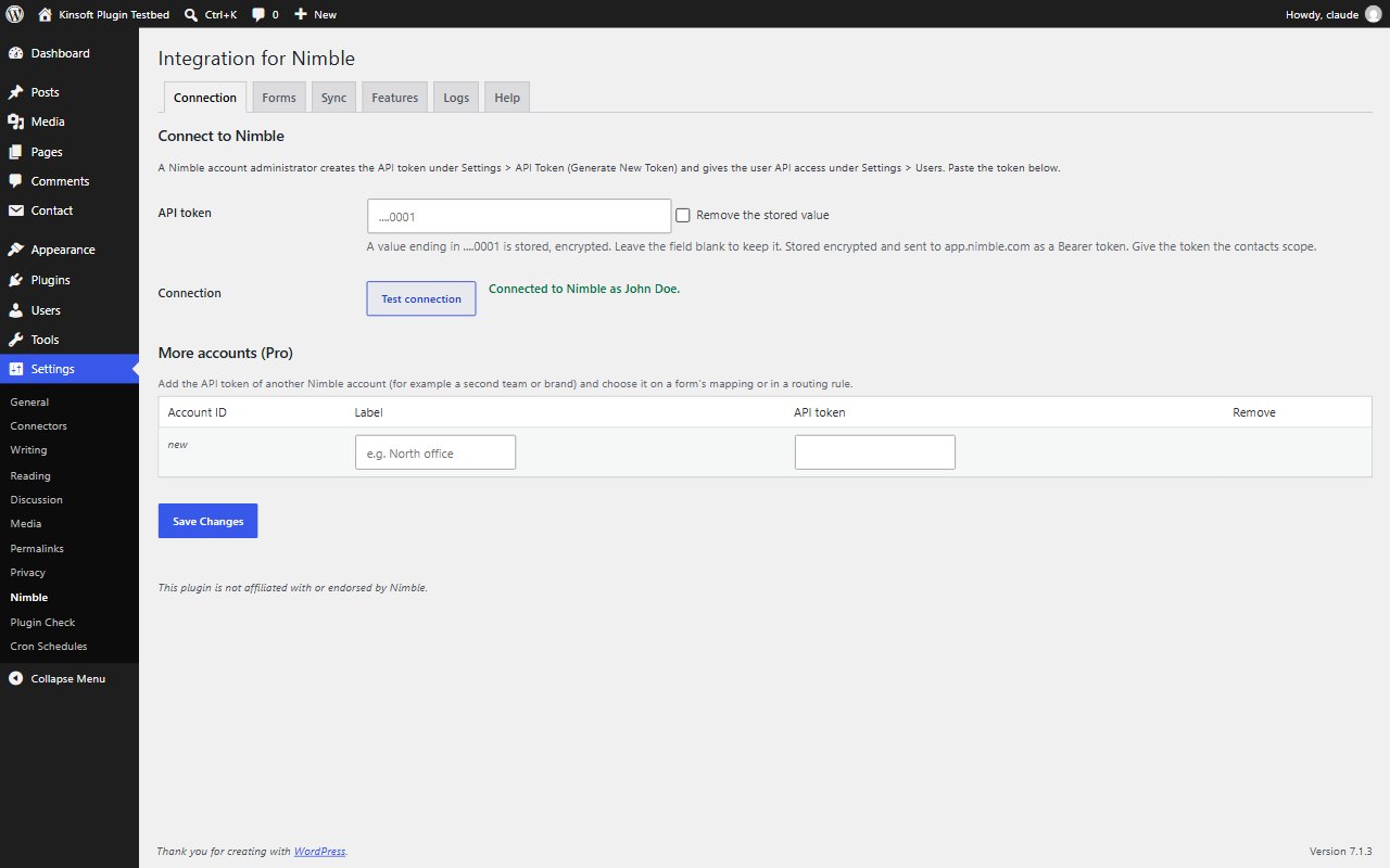 Connection tab: API token and Test connection