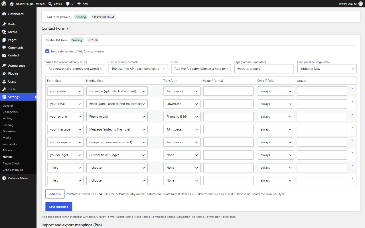Forms tab: one card per detected form with field mapping, update mode, owner, note and tags