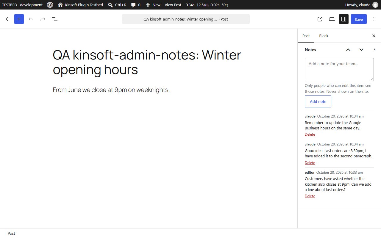 The Notes box in the block editor sidebar, with notes from two team members