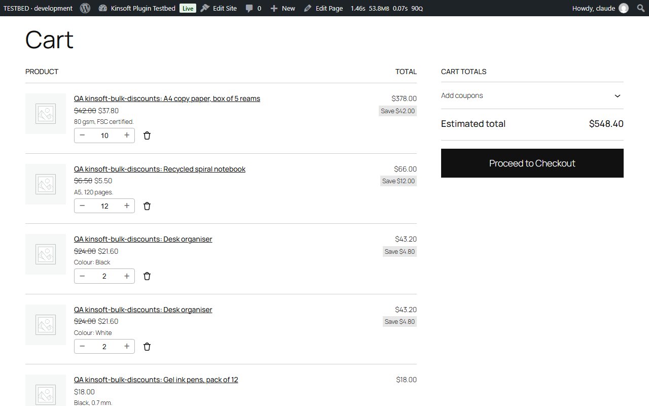 Tier prices in the cart, with the normal price struck through and the saving per line