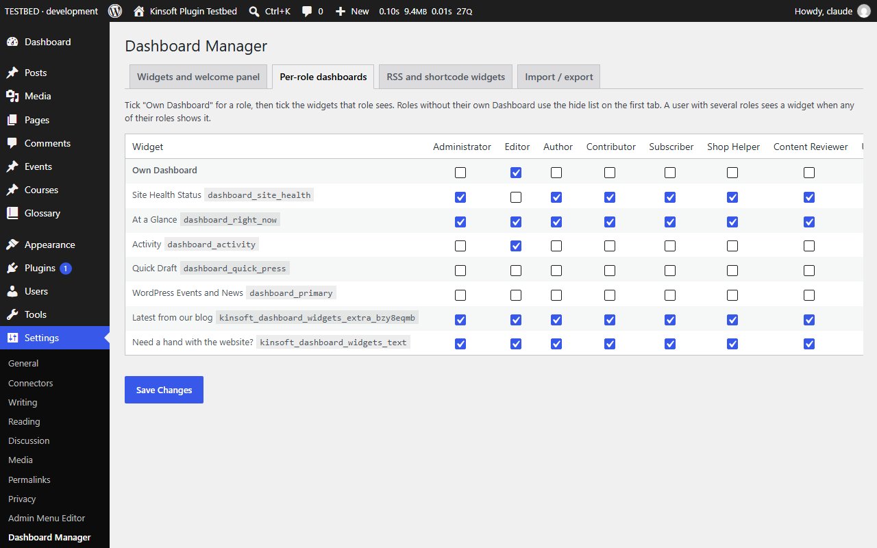 Pro: per-role dashboards, choosing which widgets each role sees