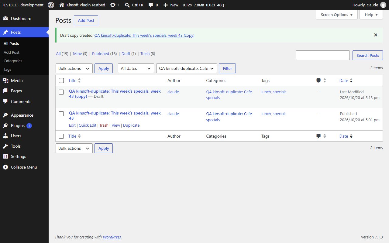 The Duplicate link in the Posts list, with the message linking to the new draft