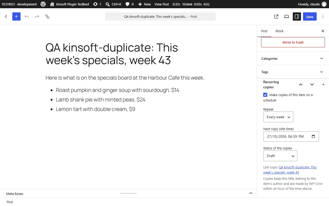 Pro: the Recurring copies box for weekly or monthly posts