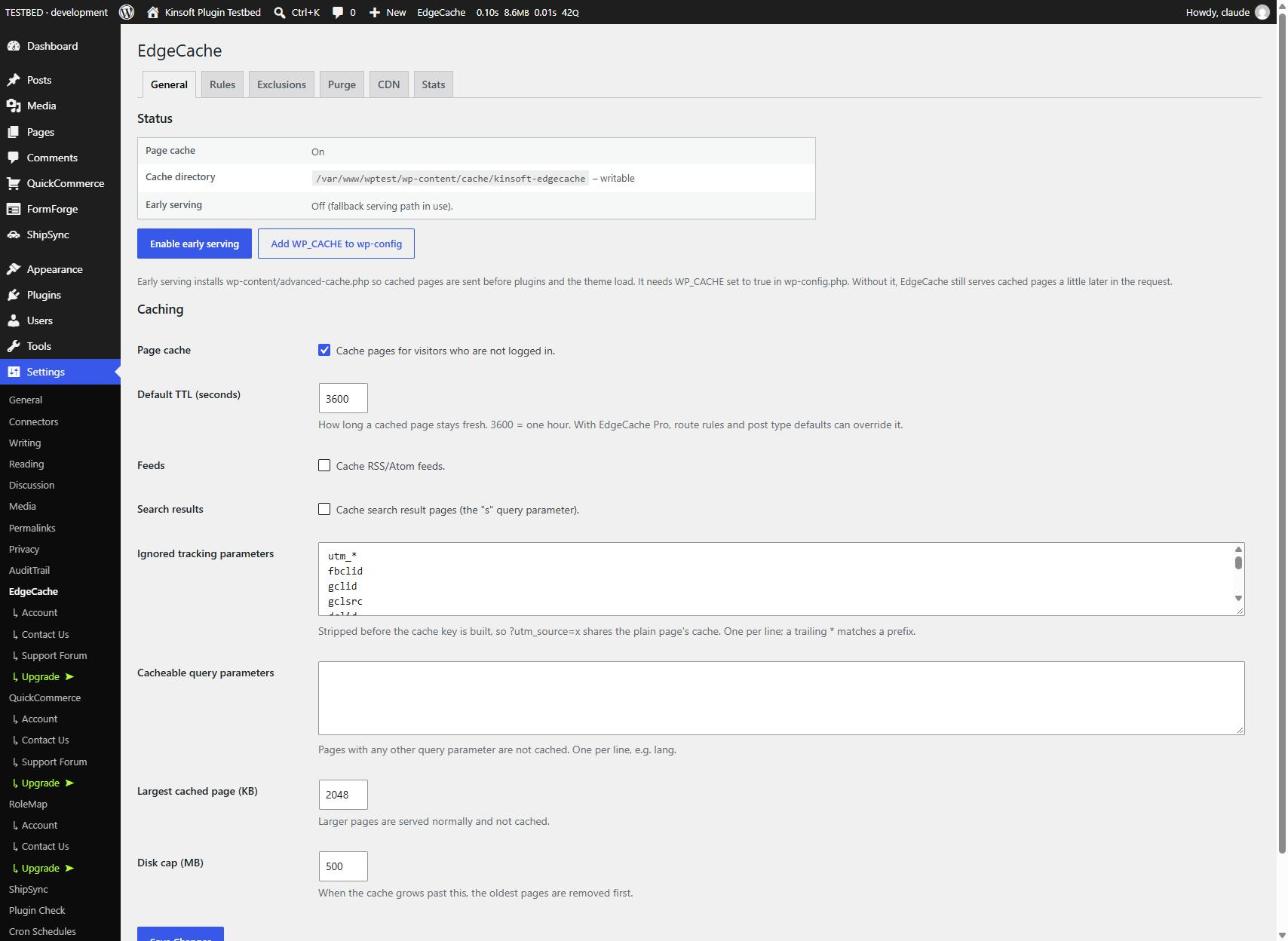 EdgeCache general settings with early-serving status