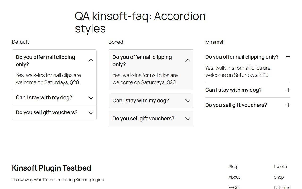 The three accordion styles on the front end: default, boxed and minimal