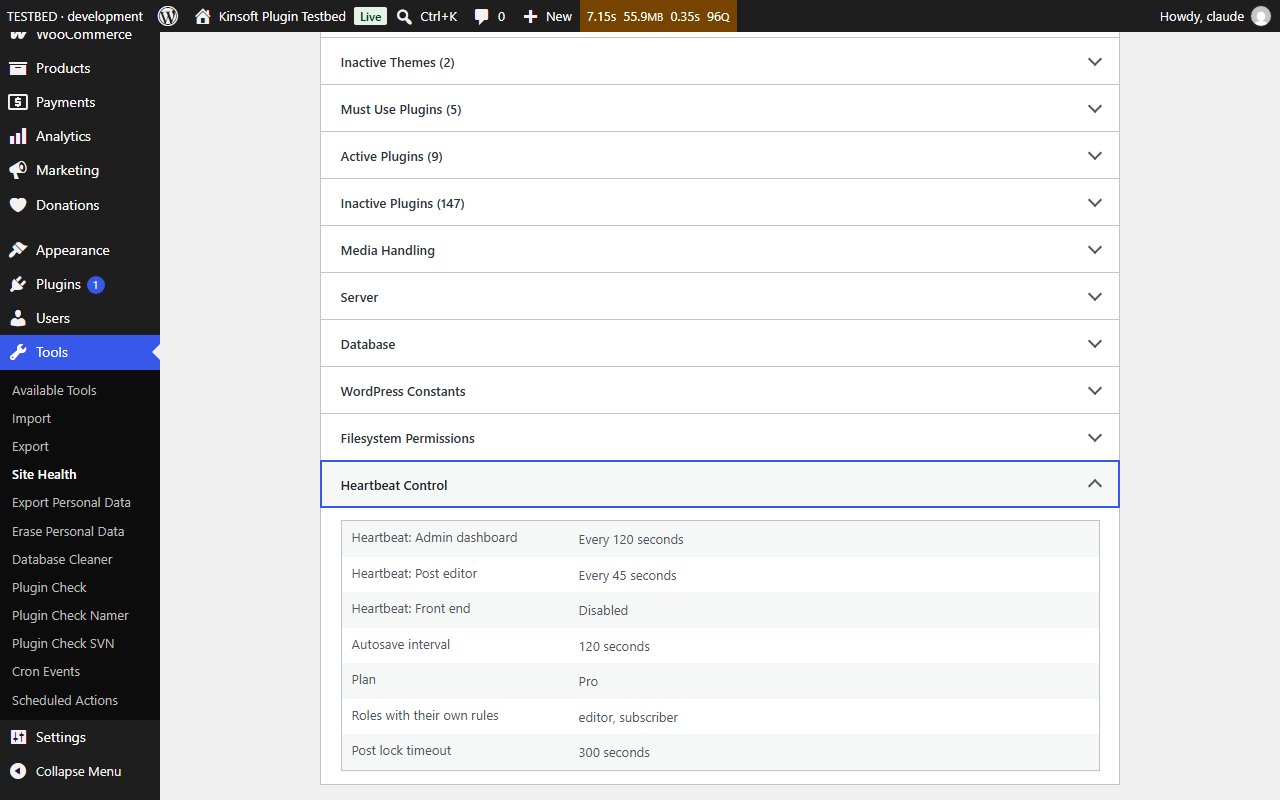 The Heartbeat Control section in Site Health > Info