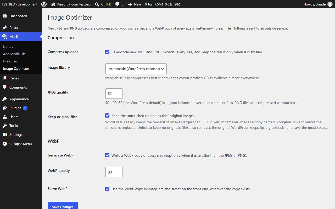 Media > Image Optimizer: compression and WebP settings