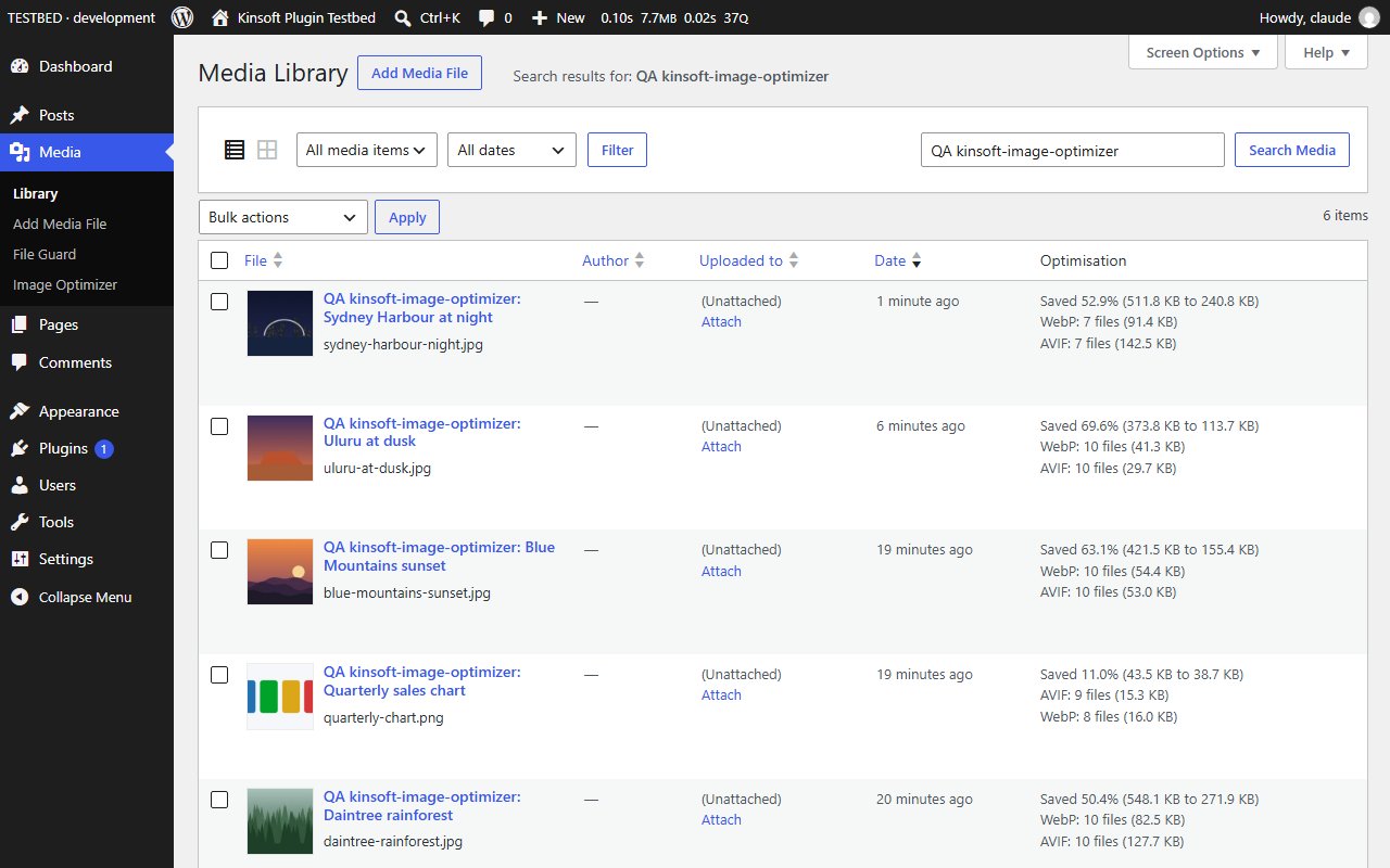 The Optimisation column in the Media Library list view, with the savings and WebP/AVIF copies per image