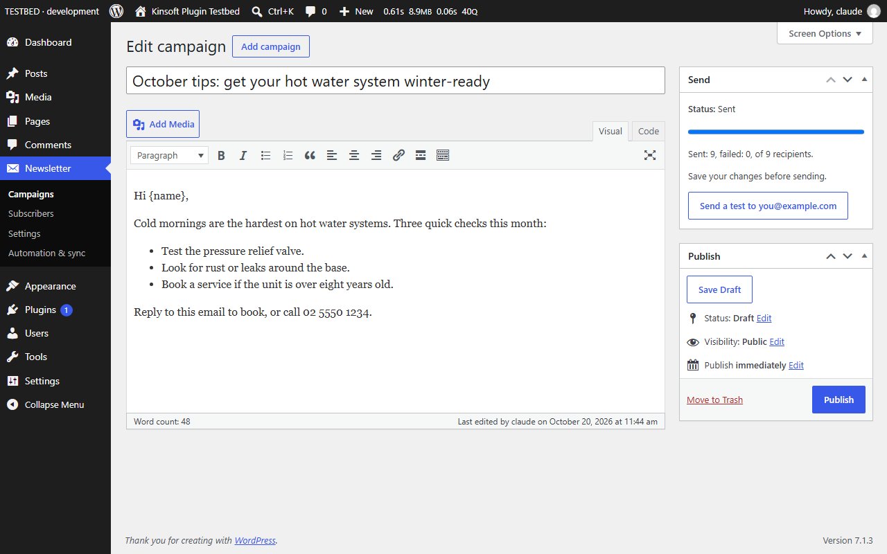 Pro: a campaign with its send progress and test send