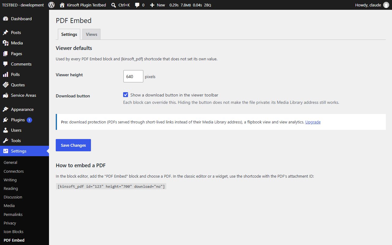 Settings > PDF Embed with the viewer defaults