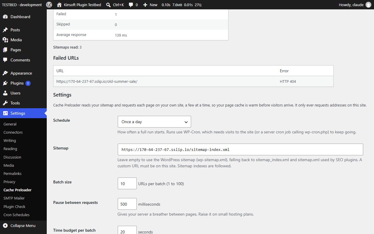 Settings: schedule, sitemap, batch size, pause and time budget