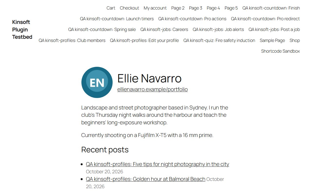 A member's public profile page with picture, website, bio and recent posts