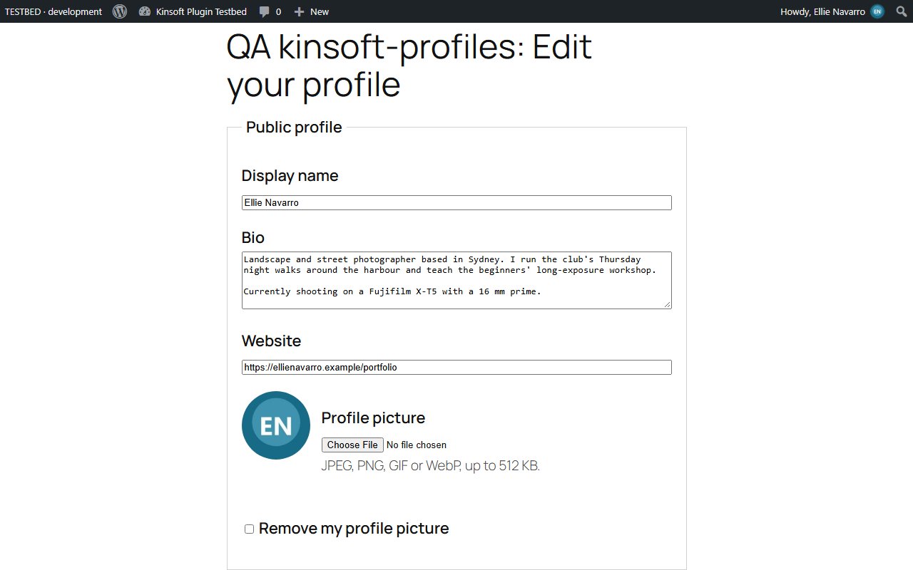 The front-end Edit profile form with the profile picture upload