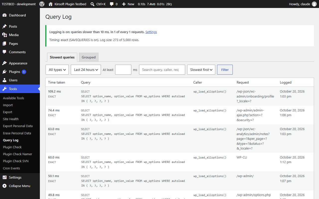 Tools > Query Log: the slowest queries with time taken, sanitised SQL, caller and page