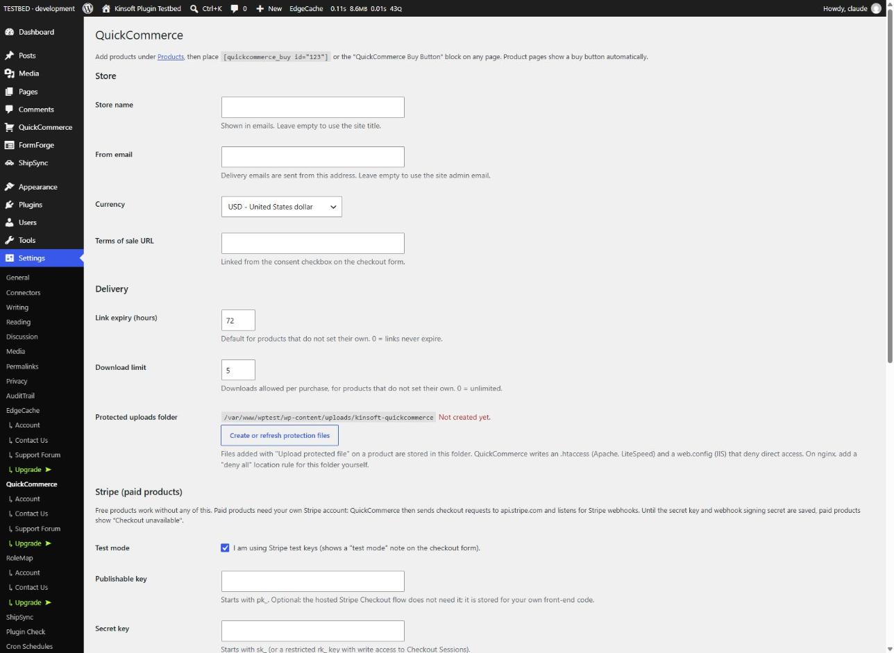 Store, delivery and Stripe settings