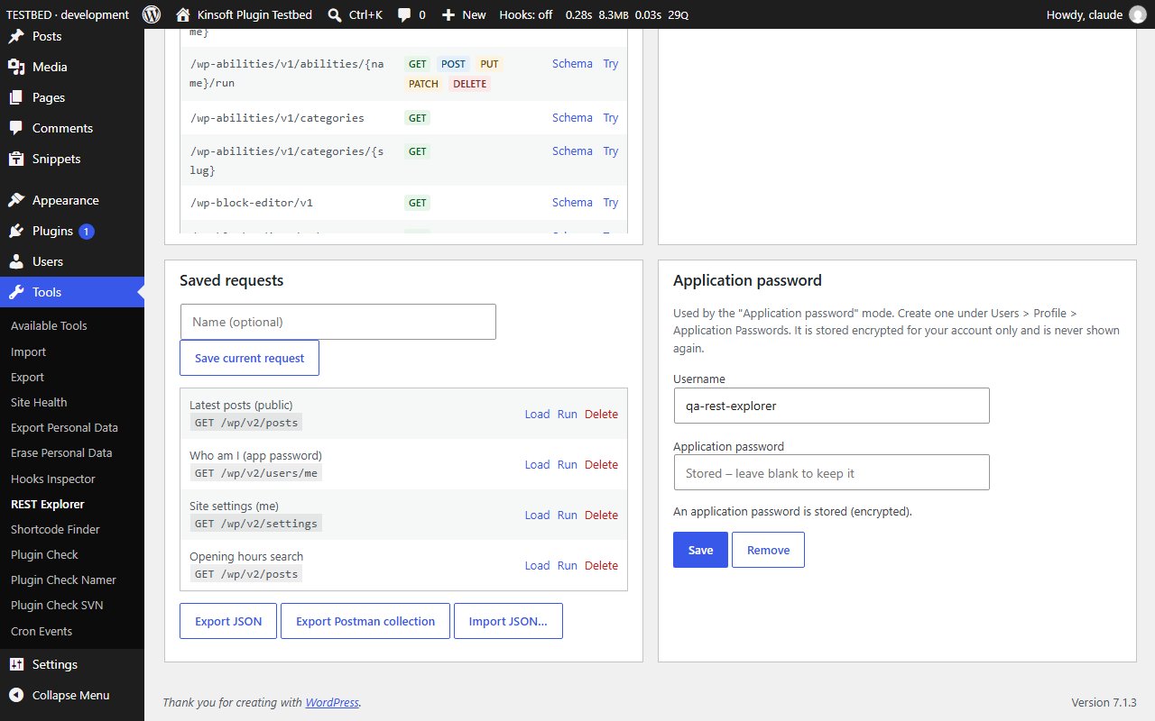 Pro: saved requests, JSON and Postman export, and the application password form