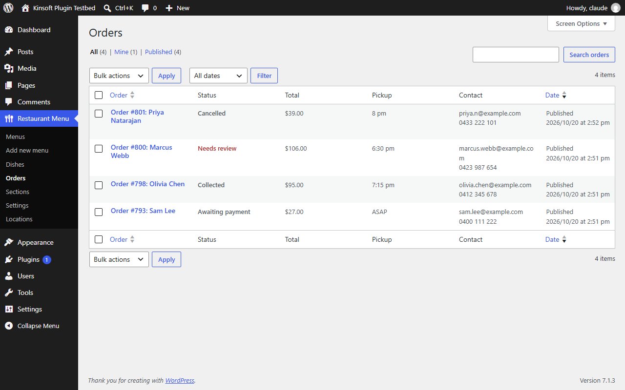 Pro: the Orders screen with payment and pickup details