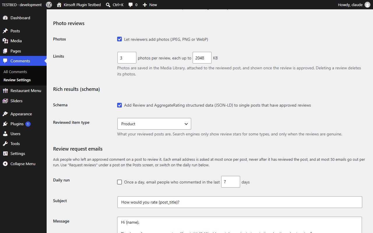 Pro: photo review, schema and review request email settings