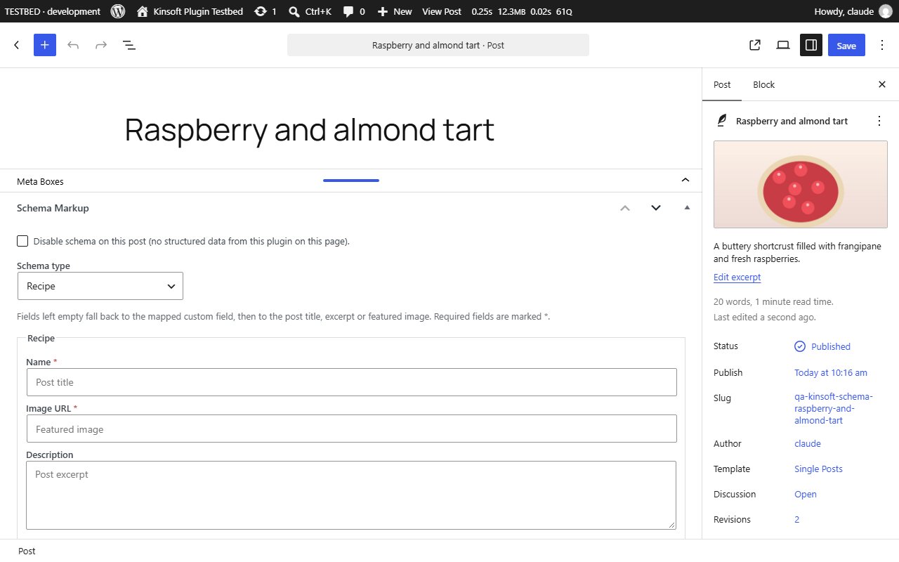 Pro: the Schema Markup box on a post with the Recipe fields panel