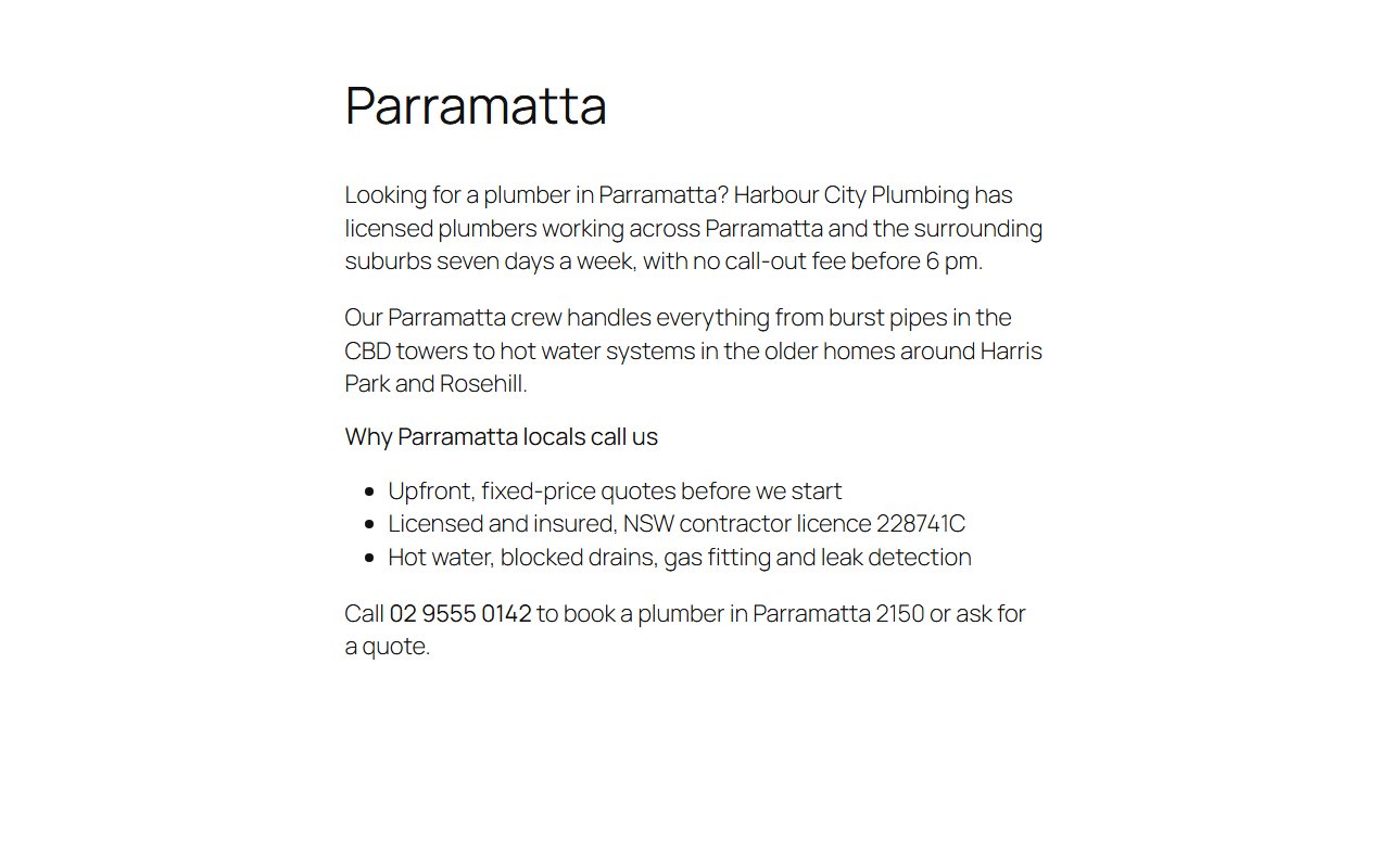An area page built from the template