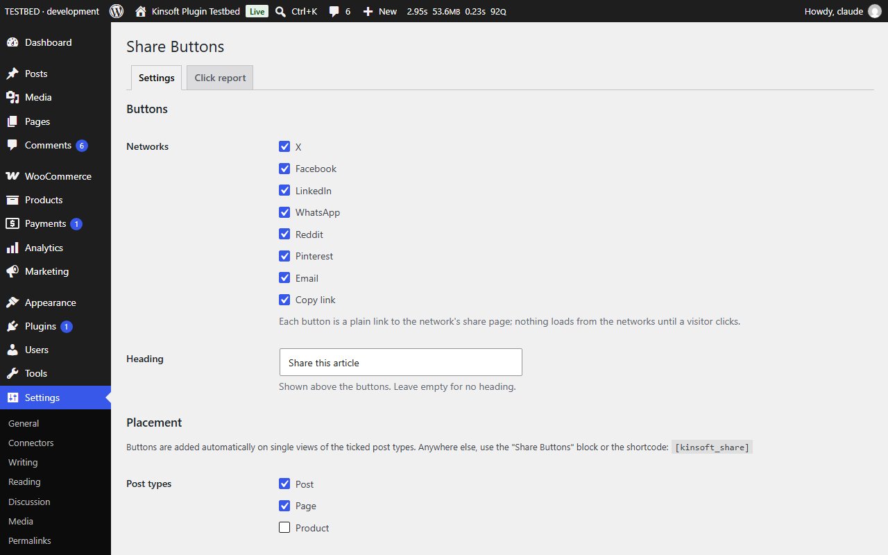 The settings page: networks, heading, placement and style