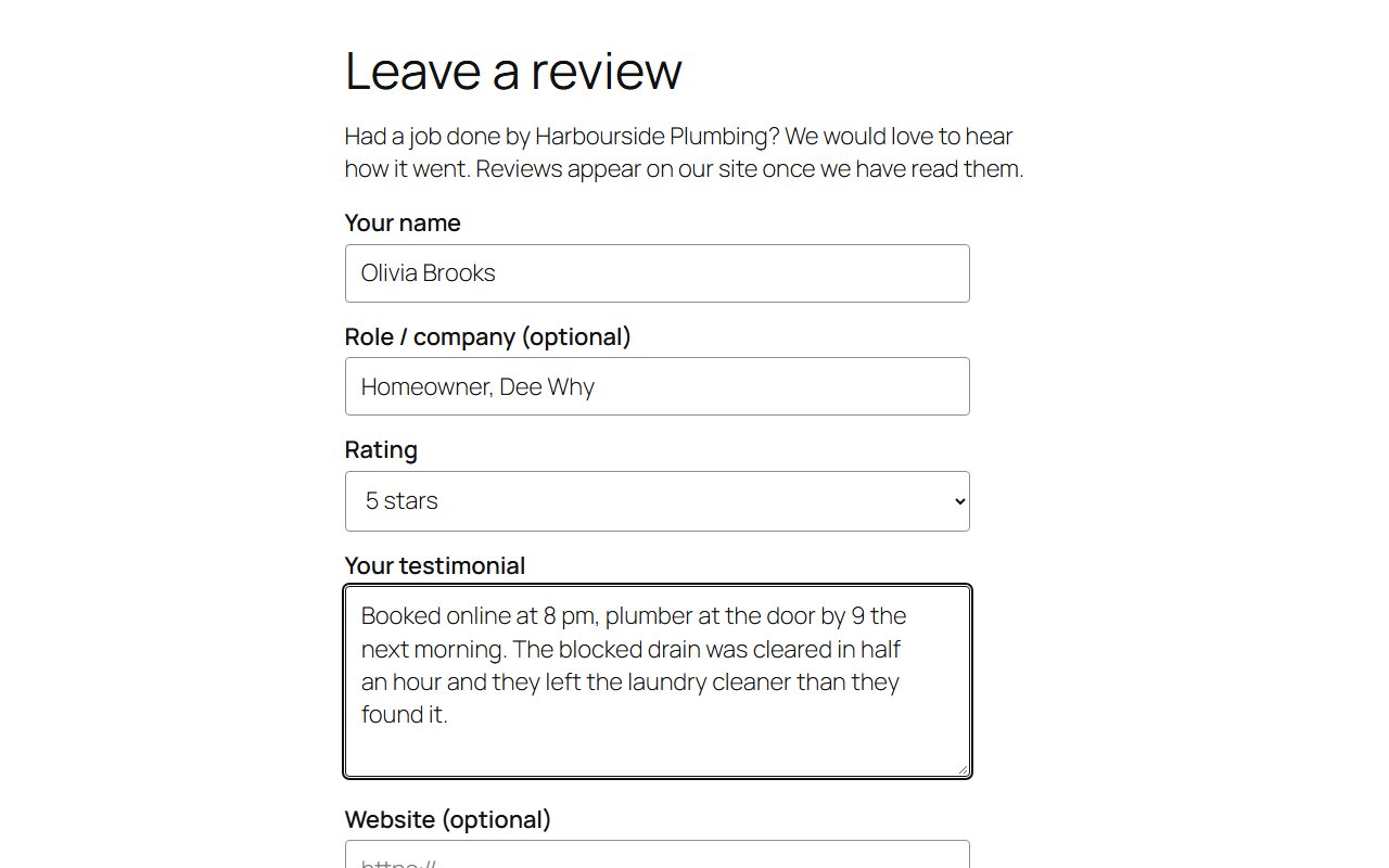 Pro: the testimonial submission form