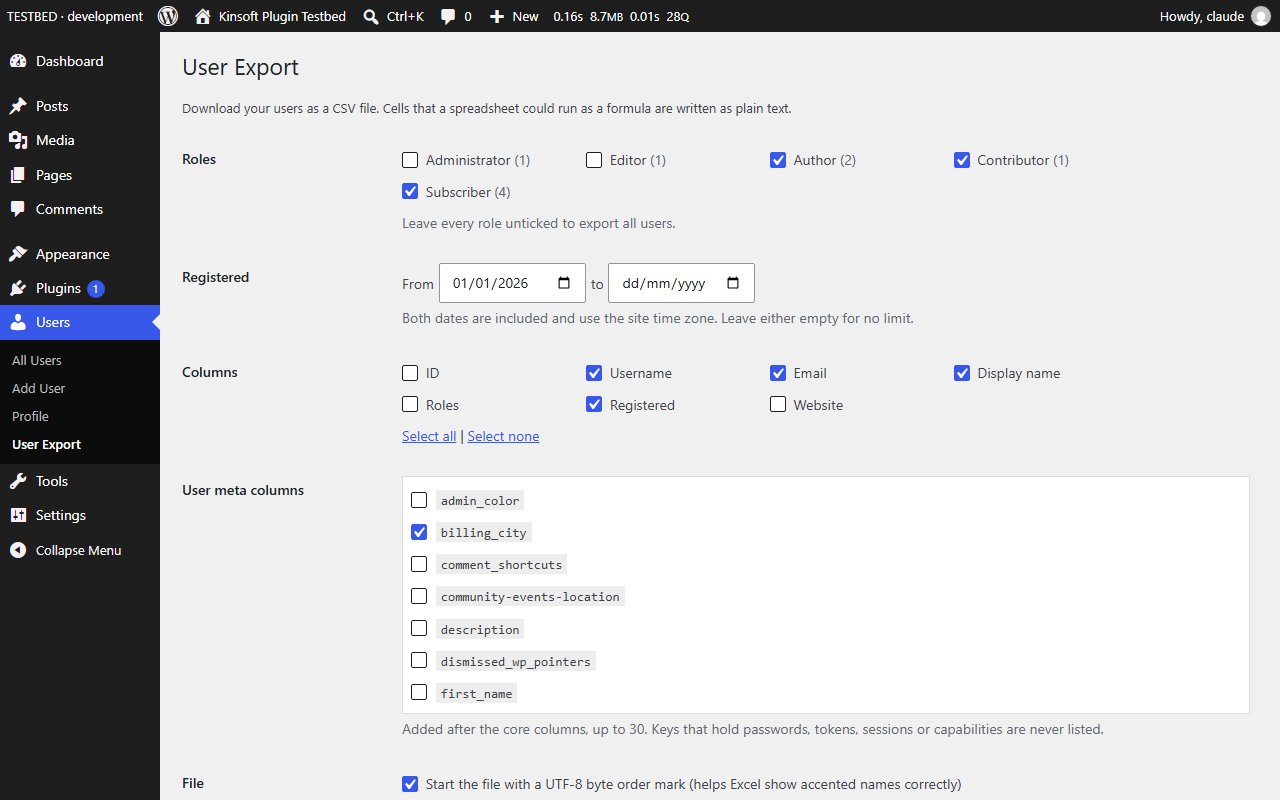 Pro: user meta columns, with a saved preset loaded into the form